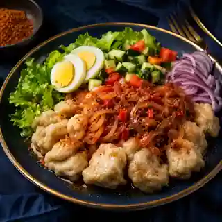 Danwake haoussa avec légumes, œuf et yaji.